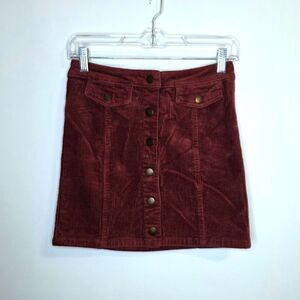 Blue Spice Y2K Dark Red Corduroy Snap Button Mini Skirt Size 3